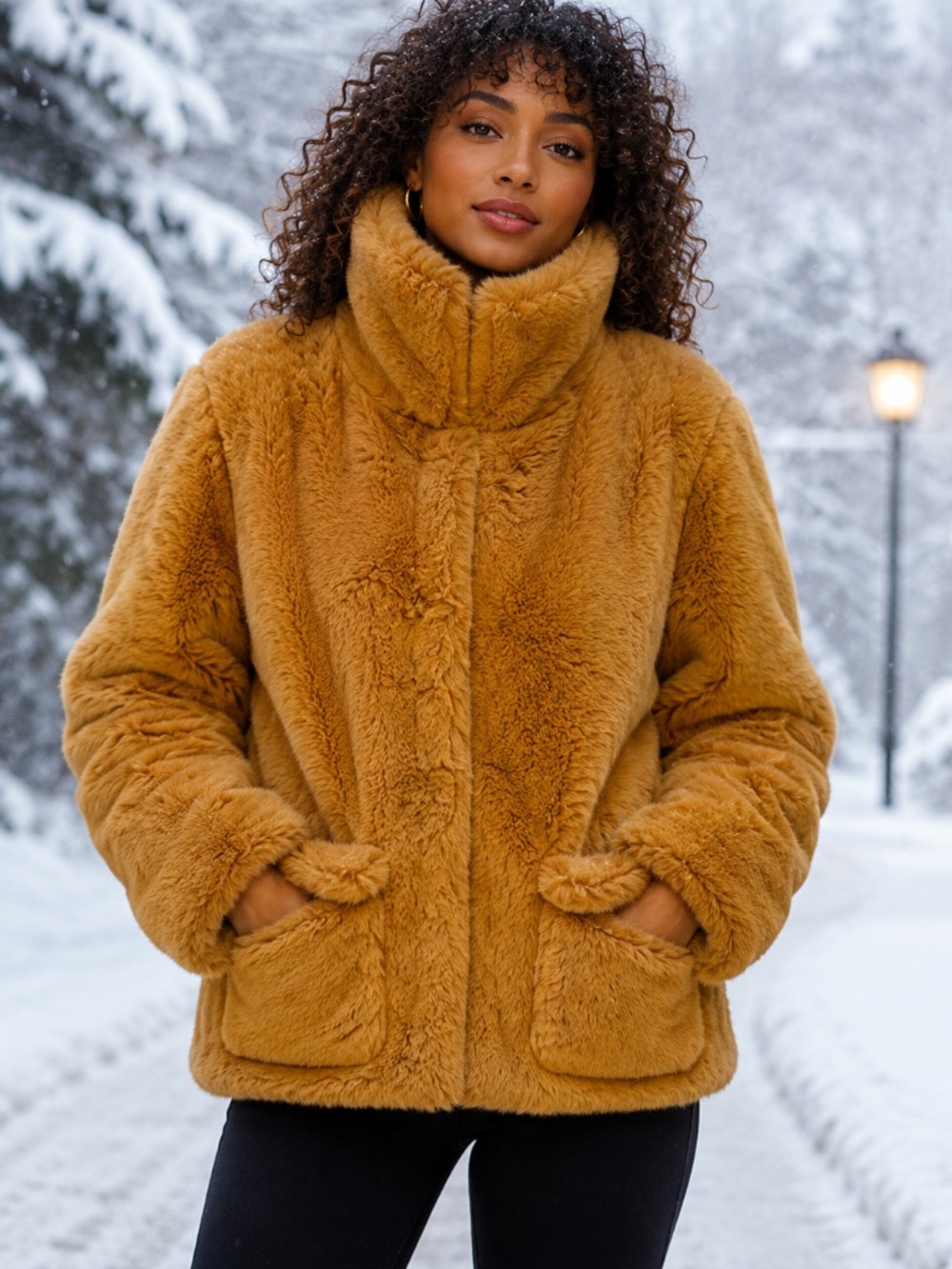 Sz-16 Barneys Women Gold/Tan Soft, Warm Cozy “Bear Fur” Luxury Jacket with zip